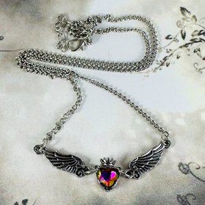 Beautiful Little winged heart articulated necklace with a vitrial Crystal Heart